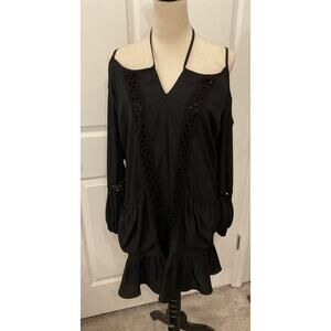 Vava USA by Joy Han Esme Line Ruffled Hem Cold Shoulder Black Dress, M